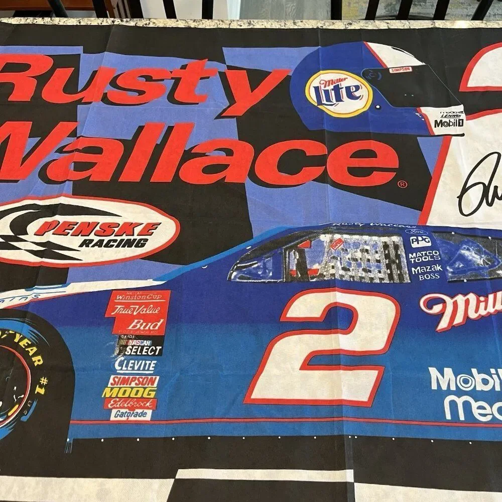 Vintage 1999 Nascar Rusty Wallace Penske Racing Flag Man Cave Decor